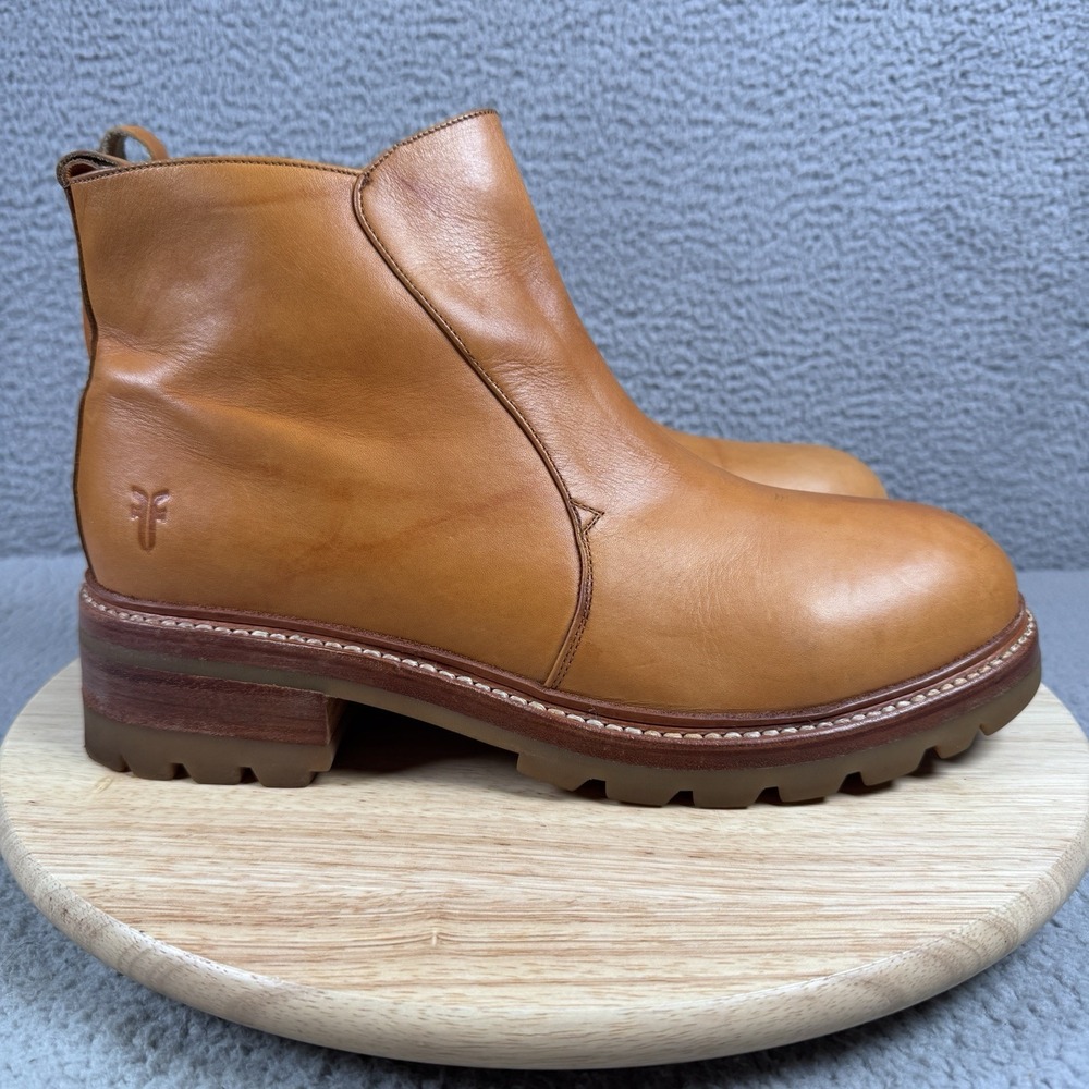 Vintage Frye Indiana Mens Size 12 D Brown Side Zip Lugged Sole Wood Stack Heel